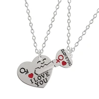 couple necklace for women girl cute heart shaped key puzzle i love you pendant necklaces romantic harajuku jewelry gifts 2019