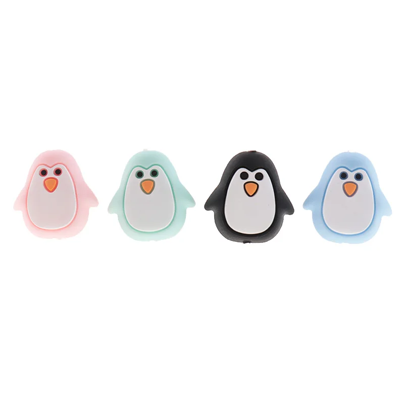 Cuentas de dentici&oacute;n para beb&eacute;, mordedor de ping&uuml;ino de silicona sin BPA para reci&eacute;n nacido, cadena de chupete, accesorios para enfermera, joyer&iacute;a para masticar, 10 piezas-1