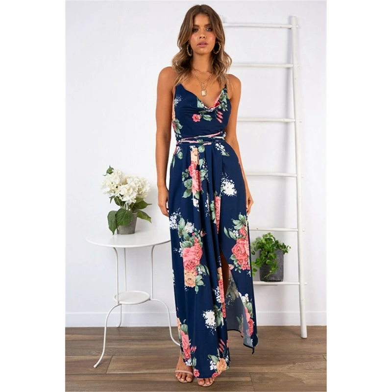 Женский пляжный сарафан Zoulv 2021 высокого качества с открытой спиной синее женское