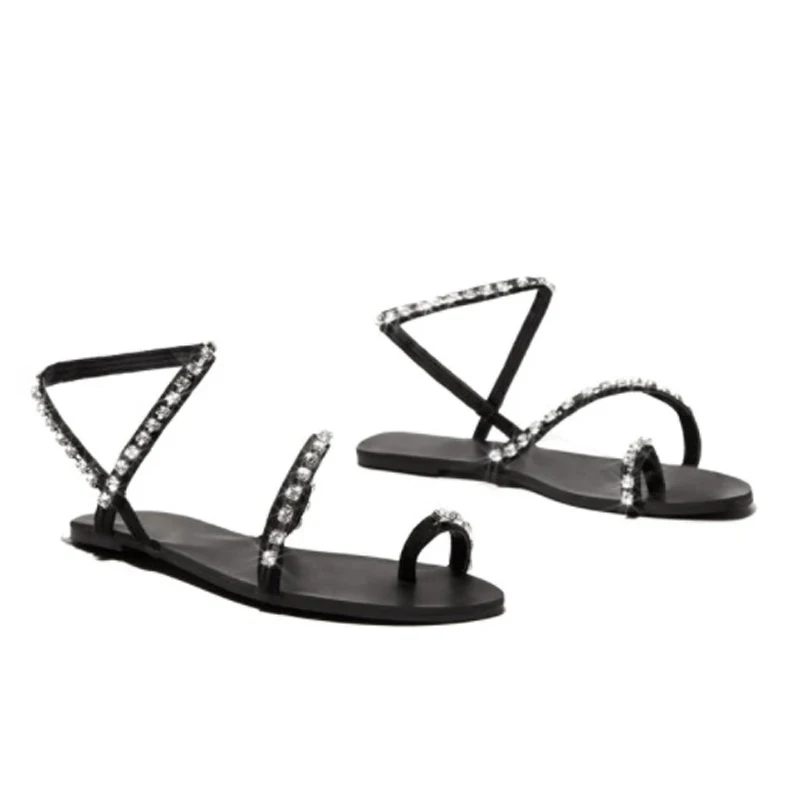 2020 женские летние сандалии на плоской подошве Римские ручной работы Стразы