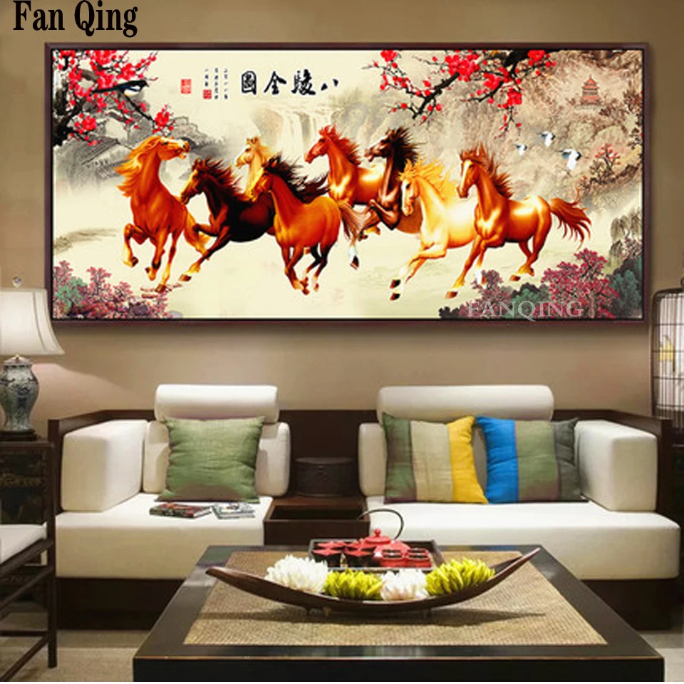 

Алмазная 5D картина «сделай сам», полноразмерная/круглая картина «восемь лошадей», вышивка крестиком, подарок для домашнего декора, подарок