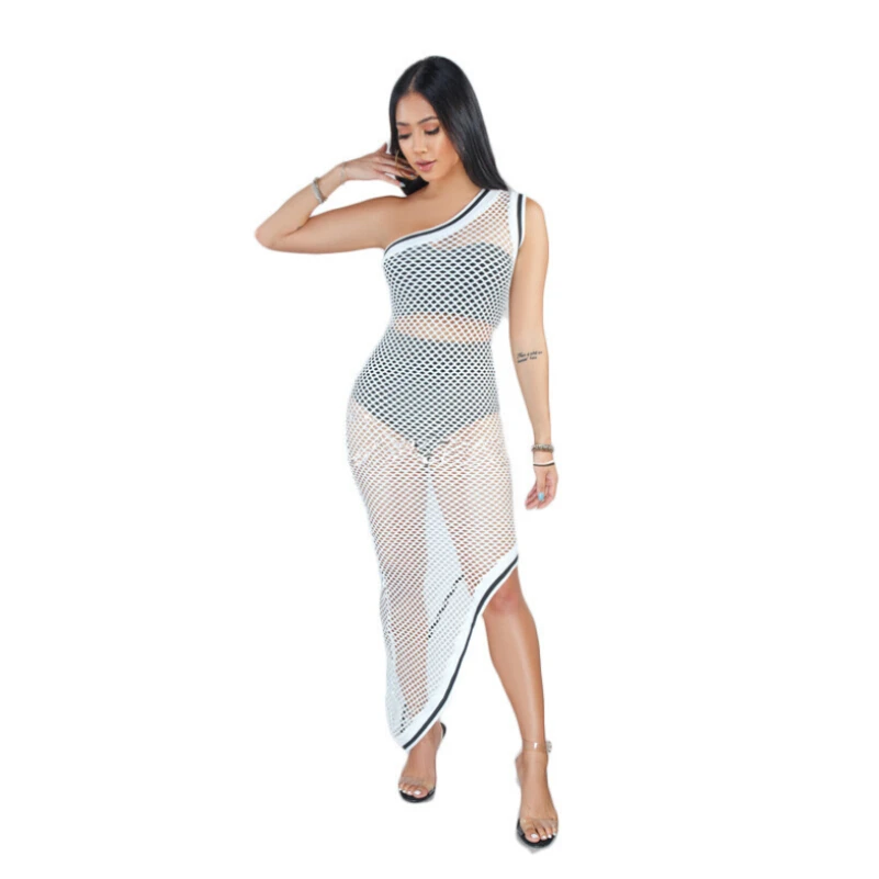 Женское прозрачное Сетчатое бикини накидка Пляжная с одним плечом открытое Irregualr