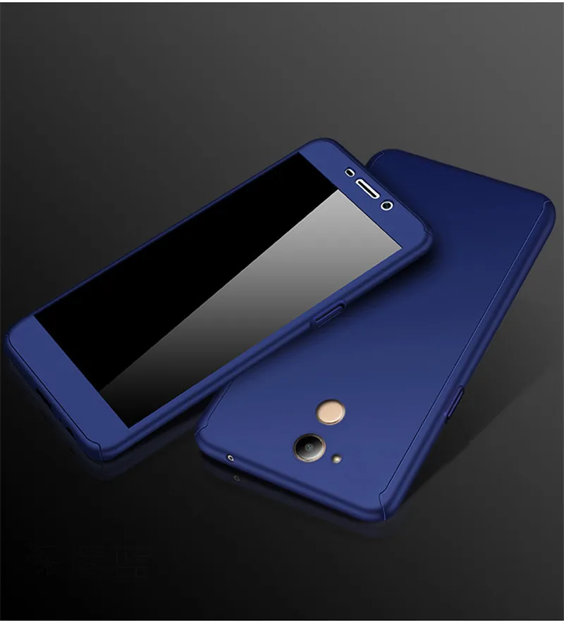 Blue Чехол с полной защитой на 360 градусов для huawei Honor 6C Pro Honor 10 Lite Y9, чехол для Honor 8x 6X 7X 5X, чехол+ закаленное стекло - Цвет: Blue