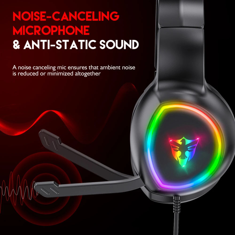 

Проводная игровая гарнитура RGB светодиодный 3,5 мм для ПК PS5, Накладные наушники с шумоподавлением и микрофоном