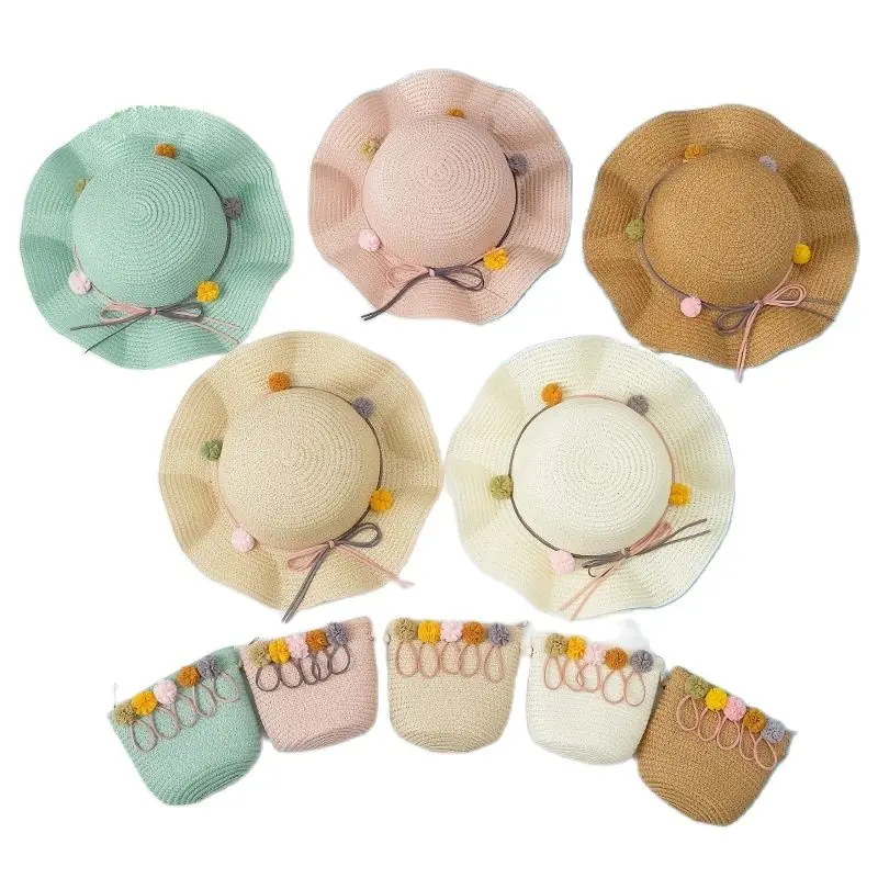 

Summer Holiday Beach Kids Casual Straw hat and Hand bag Sets Girl Cute princess Flower Sun hat with Shoulder bag