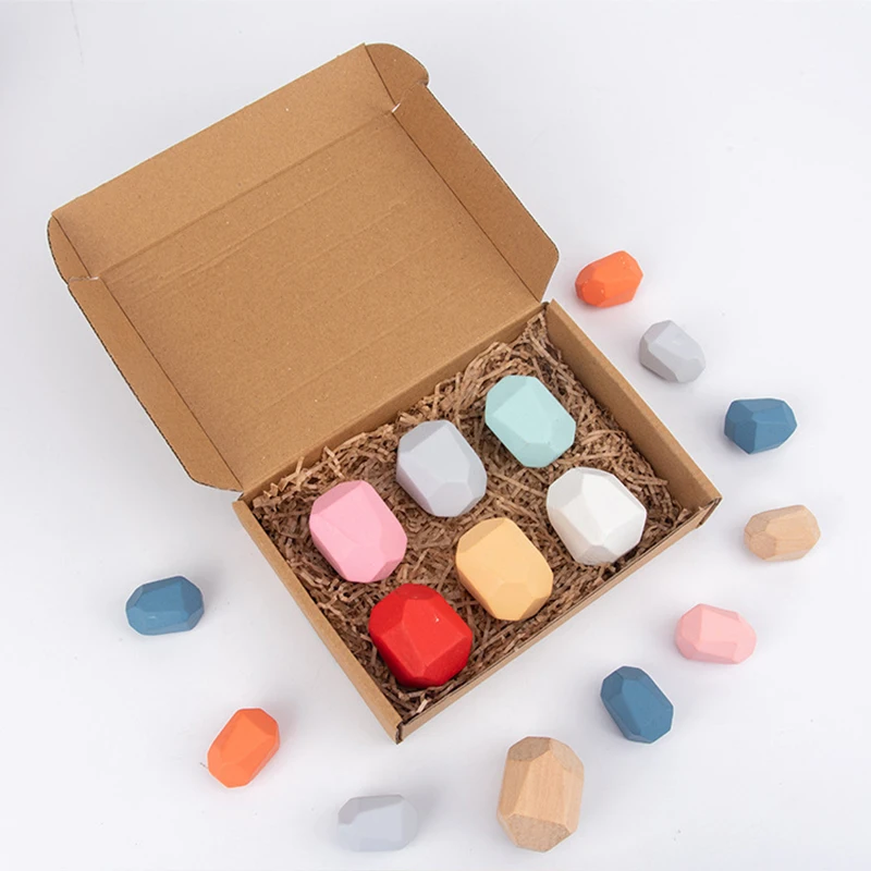 

36PCS Children Wooden Balancing Stacked Stones Jenga Building Block Colored Stone Educational Toys Stacking Game Kid Wooden Toys