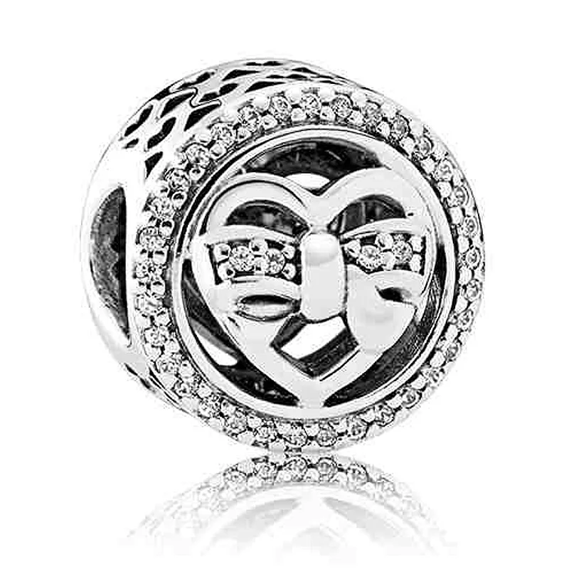 

Original 925 Sterling Silver Charm Openwork Loving Ties Bead With Crystal Fit Pandora Bracelet DIY Jewelry