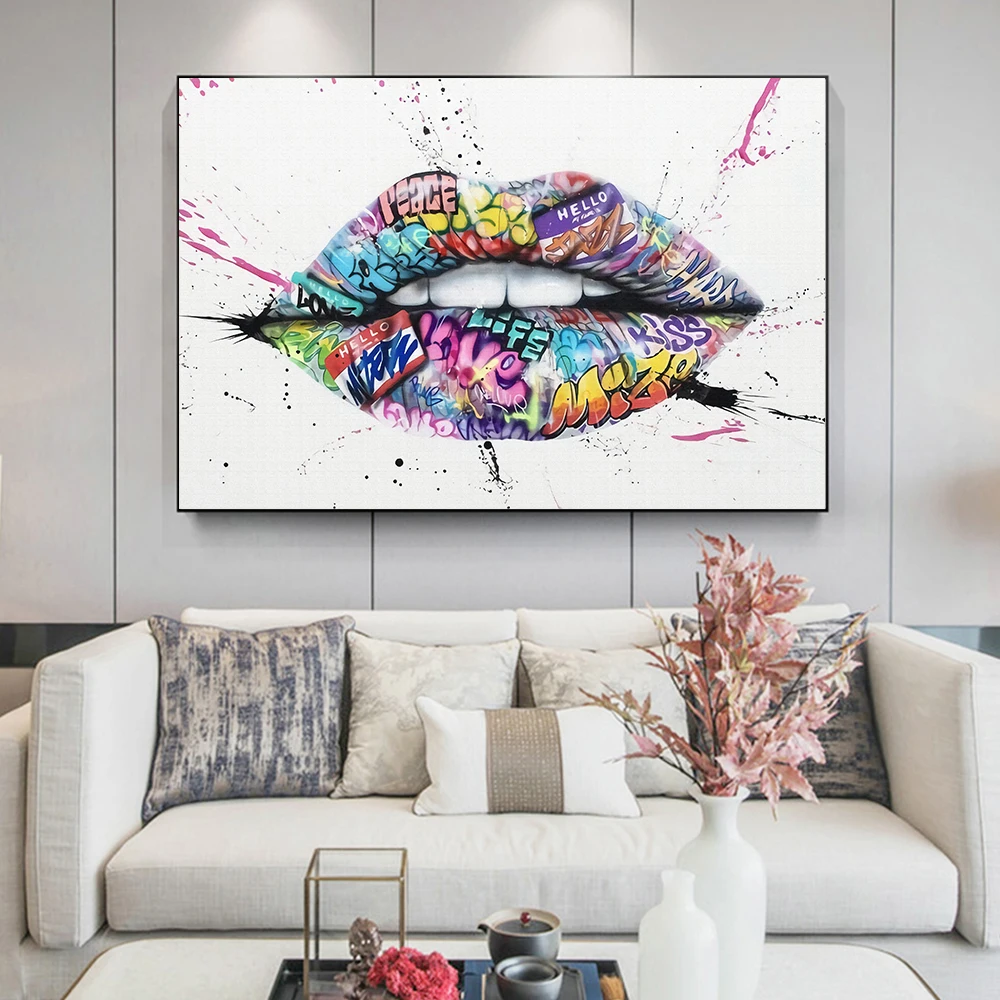 

Graffiti Street Art Show Teeth Sexy Lips Posters and Prints Wall Art Artwork Canvas Painting Picture for Living Room Home Decor