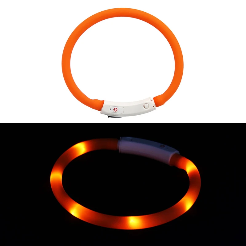 Orange A USB Перезаряжаемый светильник, ошейник для собак, светодиодный светильник для собак, светящийся ошейник для домашних животных с ночной зарядкой, ошейник для маленьких и средних больших собак - Цвет: Orange A