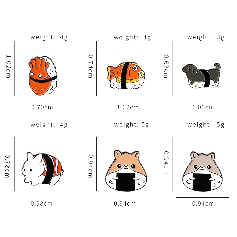 Custom Cute Sushi Animal Enamel Pins Kawaii Food Fun Japanese Rice Ball Cartoon Brooche Badges Jewelry Gift for Friend Wholesale images - 6
