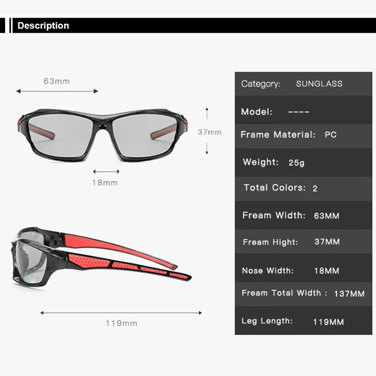 Photochromic Sunglasses Man Cycling Glasses Bicycle Sunglasses Chameleon Cycling Glasses Polarizing Glasses Sunglasses for Men