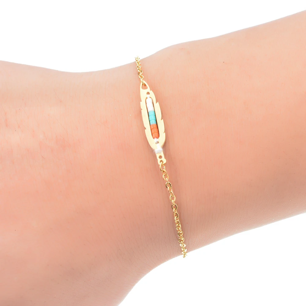 Женские браслеты из перьев золотистого и серебристого цветов нержавеющей стали