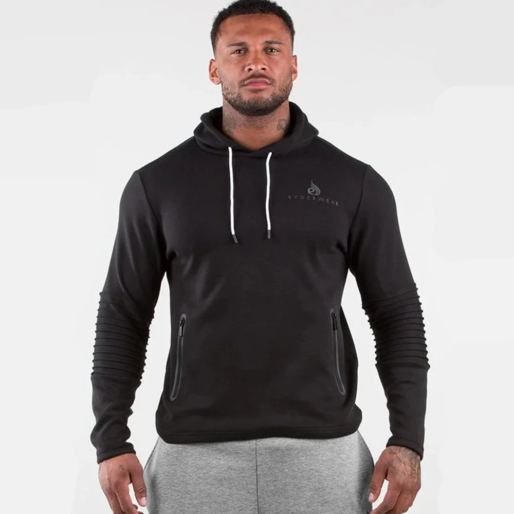 Черные повседневные толстовки для мужчин хлопковый свитшот тренажерных залов