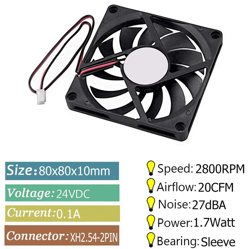 

Coolling Fan 80mm 5V Black 12V 24V, 80mmx80mmx10mm 8010 Sleeve Bearing DC Brushless Cooling Fan For Computer CUP Cooling Fan