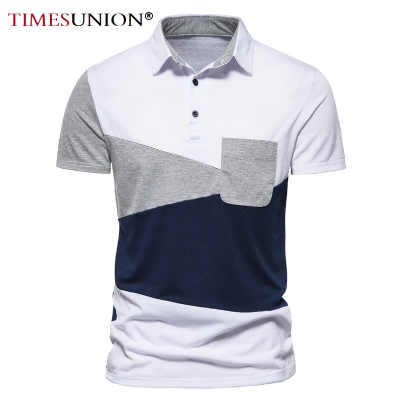 

Europe & America Summer Fashion Man Tee Shirt Triangle Colour Blocking Short Sleeve Polo Shirts Lapel Collar T Shirt for Men