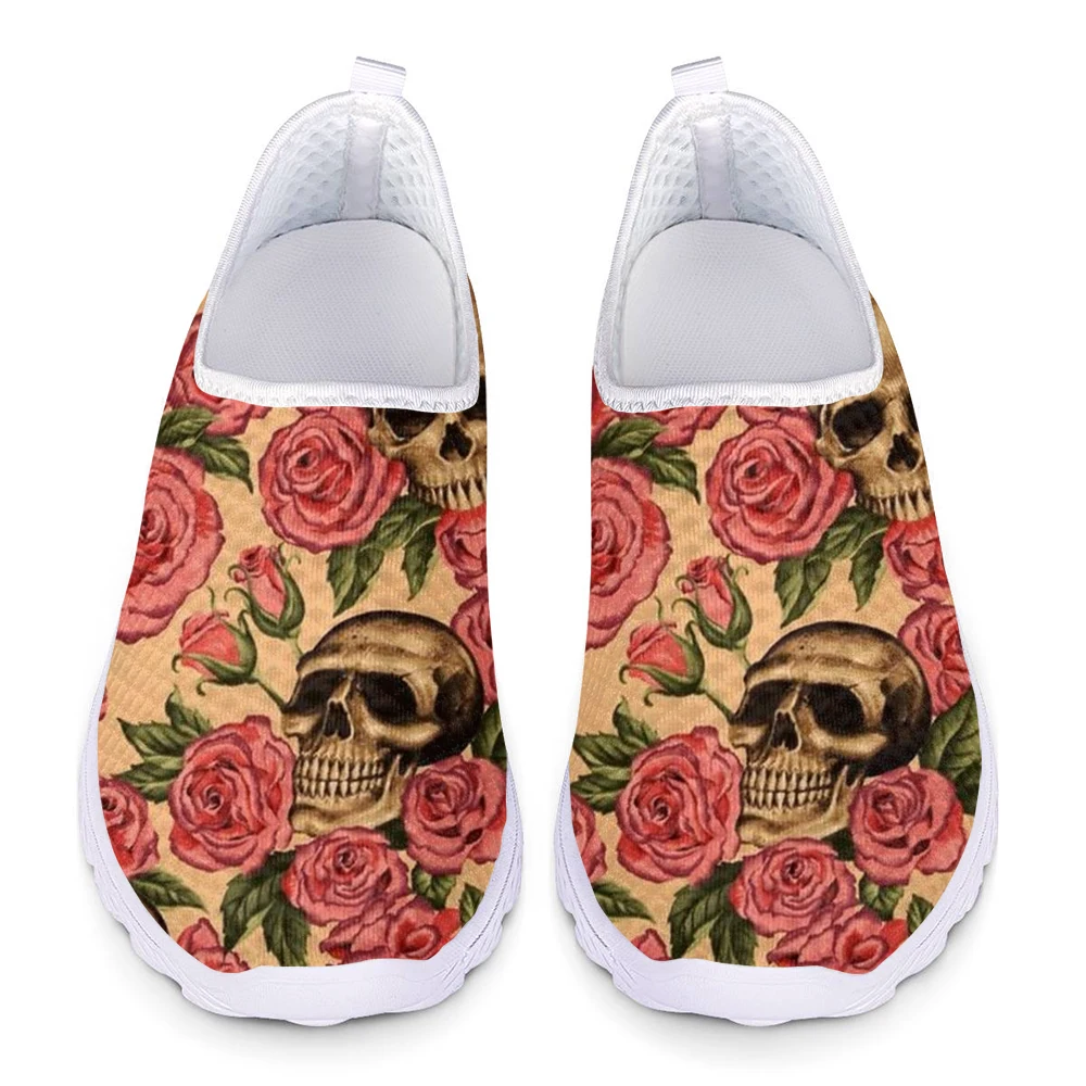 

WHEREISART Summer Women Breathable Mesh Shoes Flats Skull Floral Pattern Female Sneakers Beach Loafers For Ladies Dropshipping