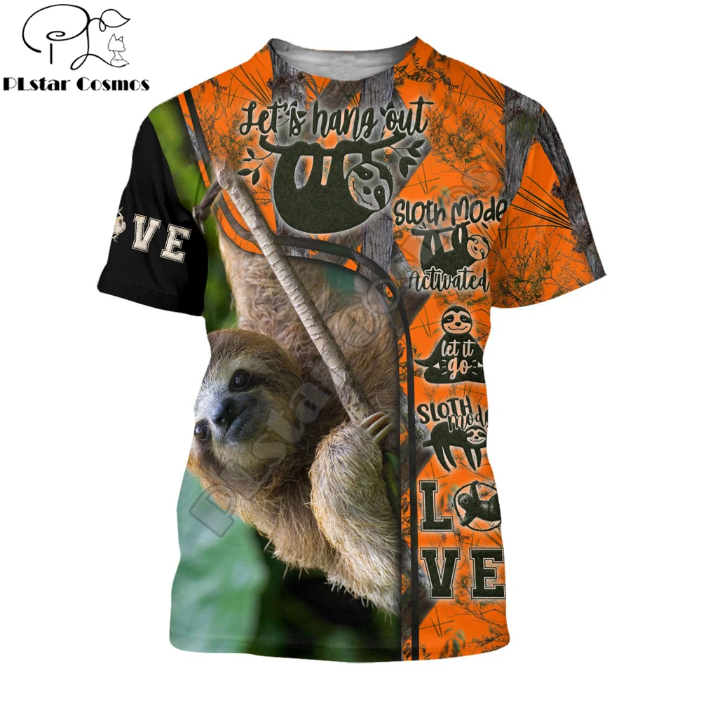

2021 Summer Hipster Men t-shirt Beautiful sloth Hunting 3D Printed Harajuku Short sleeve T shirt Unisex Casual tops TX0183