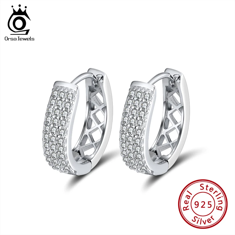 Серьги кольца из серебра 925 пробы с фианитом SE262|Серьги-кольца| |