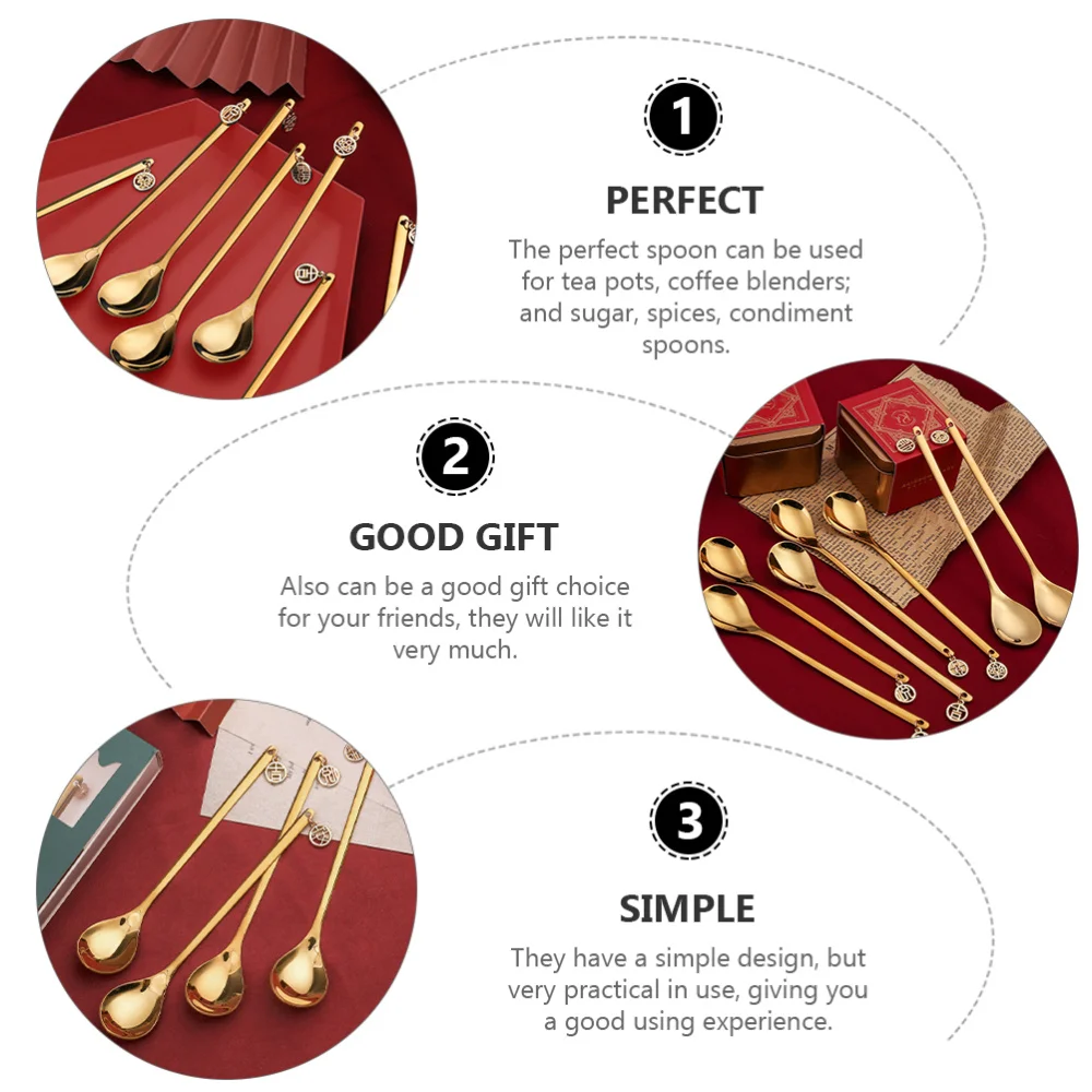 

8pcs Chinese Style Coffee Spoon Exquisite Dessert Scoops Stirring Spoons