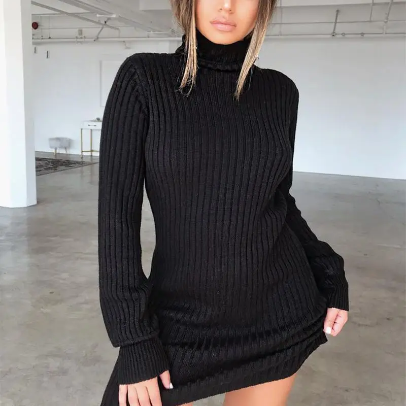 Женский тонкий длинный свитер Женская водолазка Повседневный пуловер Осень-зима