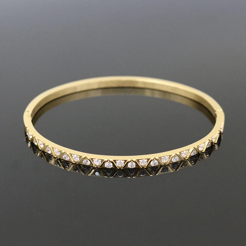 

New 3MM Stainless Steel Luxury Round Crystal Bracelets & Bangles For Women Love Jewelry Wedding Gift