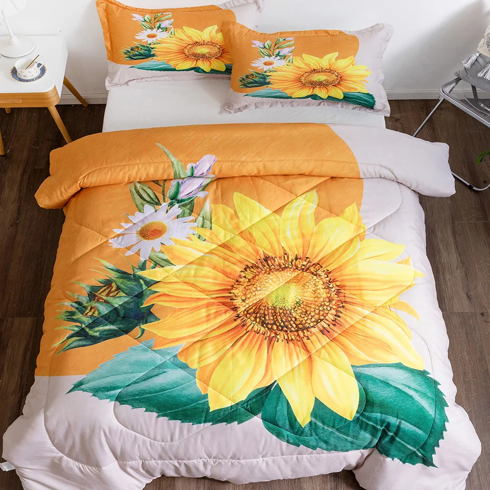 

Children Comforter Bedding Set Microfiber Fabric 3D Sunflower Print Comforter Duvet with Pillowcase Comforter Quilt Set Twin