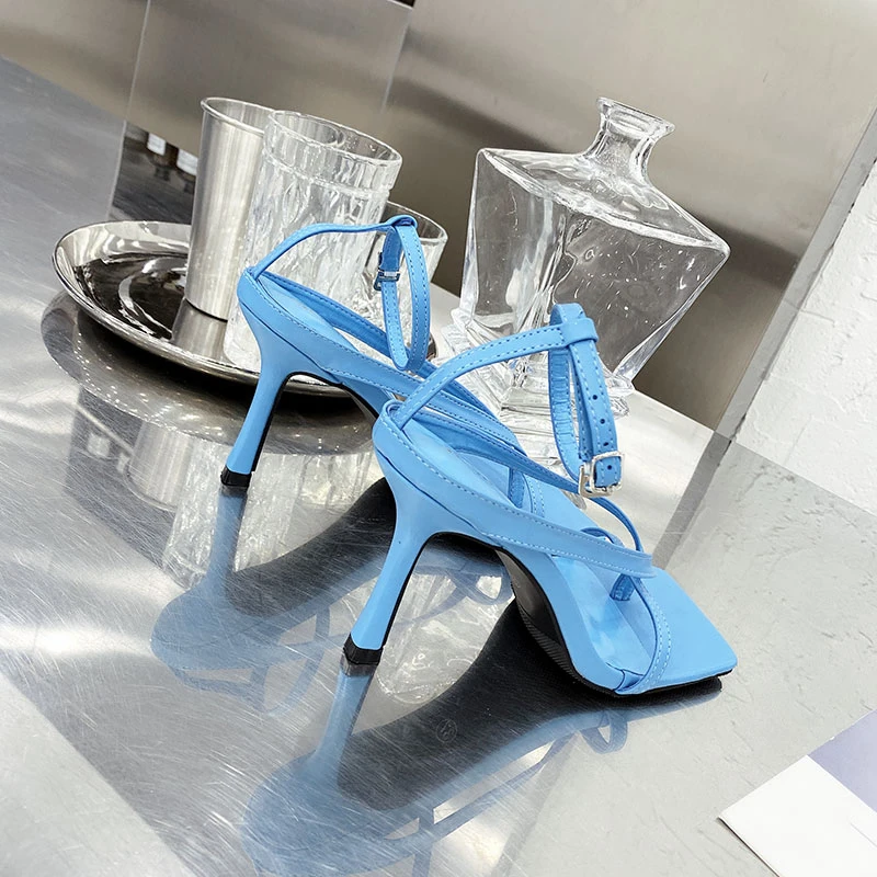 

Gladiator Sandals High Heels Sandal Shoes Fashion Brand Strap Flip Flops Sexy Thin High Heel Pumps Square Toe Shoes Ladies Shoes