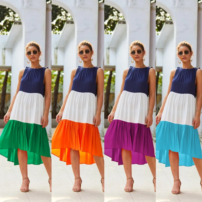 Платье женское длинное без рукавов цветное повседневное средней длины из хлопка