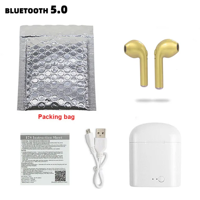 I7s Tws беспроводные наушники, Bluetooth наушники, воздушные наушники, гарнитура, вкладыши, i9s, гарнитура с зарядным устройством для всех смартфонов - Цвет: i7s Gold
