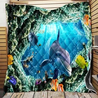 undersea fish dolphin printed home cover quilt queen size kids adult blankets for bed soft sofa outdoor warm camping quilt dorm