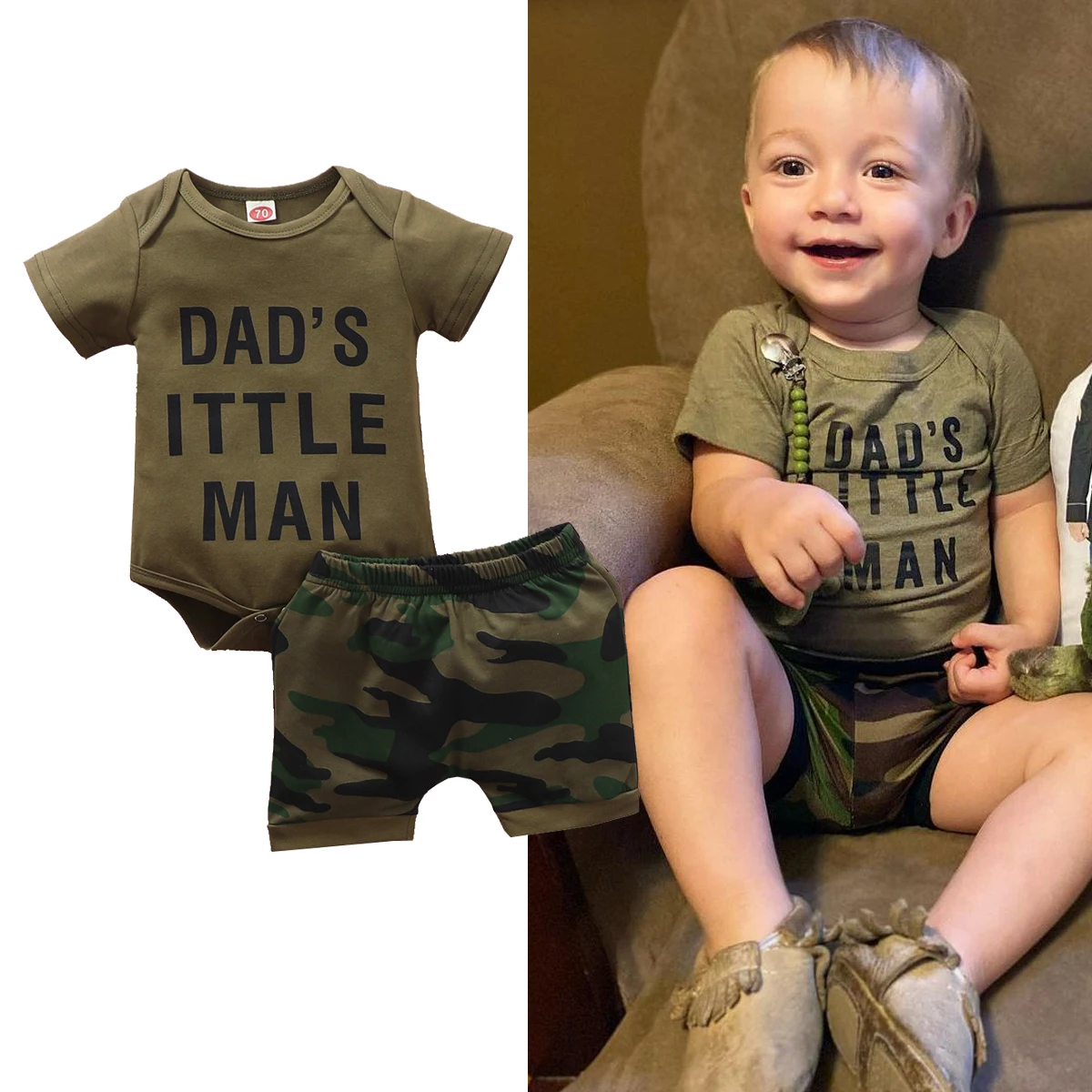

Infant Toddler Boys Two Piece Set Camouflage Print Romper Short Sleeve O Neck Tops Elastic Shorts Baby Newborn Outfits 0-24M
