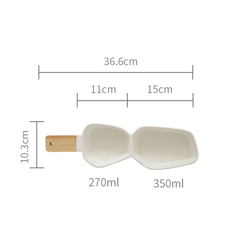 Керамическая тарелка для закусок с 2 ячейками и деревянной ручкой Салатница