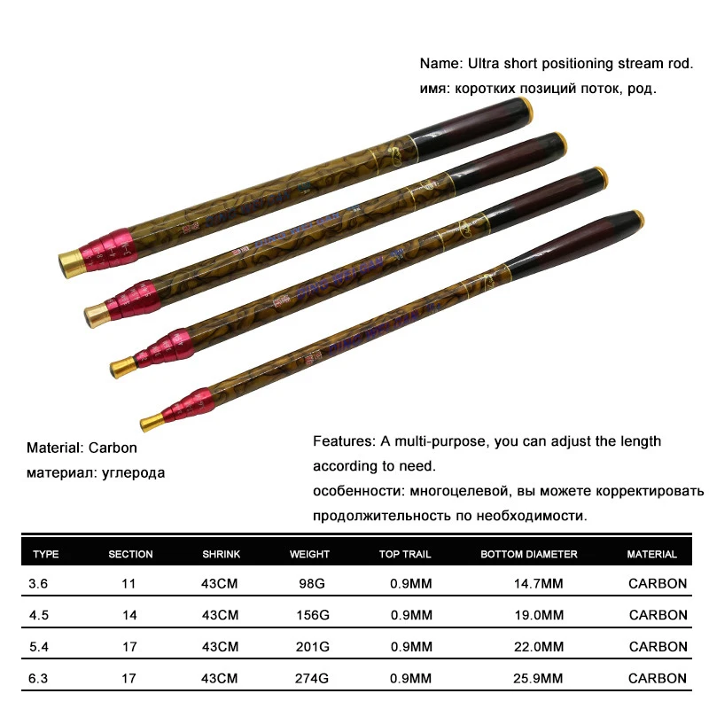6 3 м ультракороткие сверхлегкий углеродного волокна Удочки 43 см для ухода за