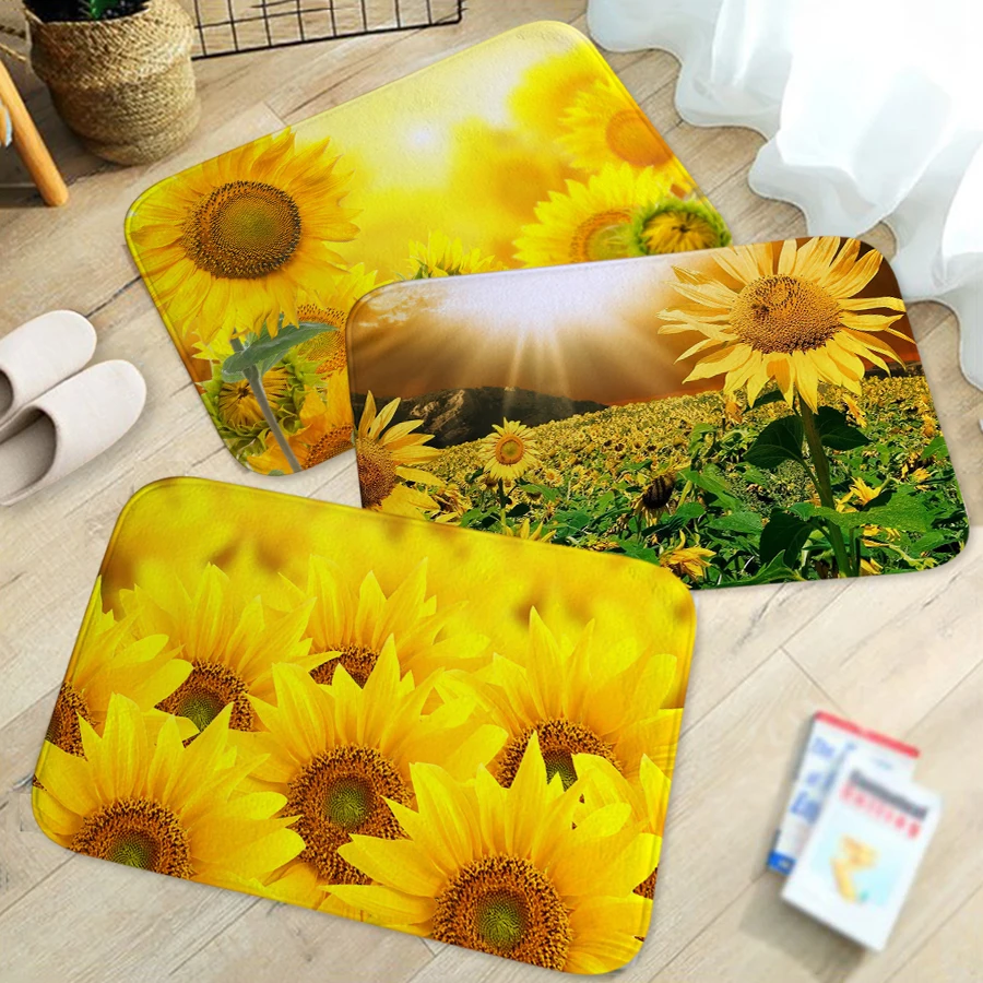 

Stylish Yellow Sunflower Floor Mat Non-slip Area Rugs Home Decor Living Room Bedroom Carpet Doormats Many Kinds of Size Doormat