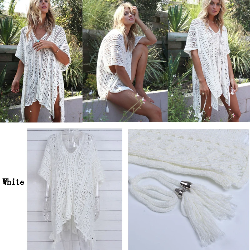 Трикотажное парео пляжное платье 2018 купальный костюм с открытой кроше