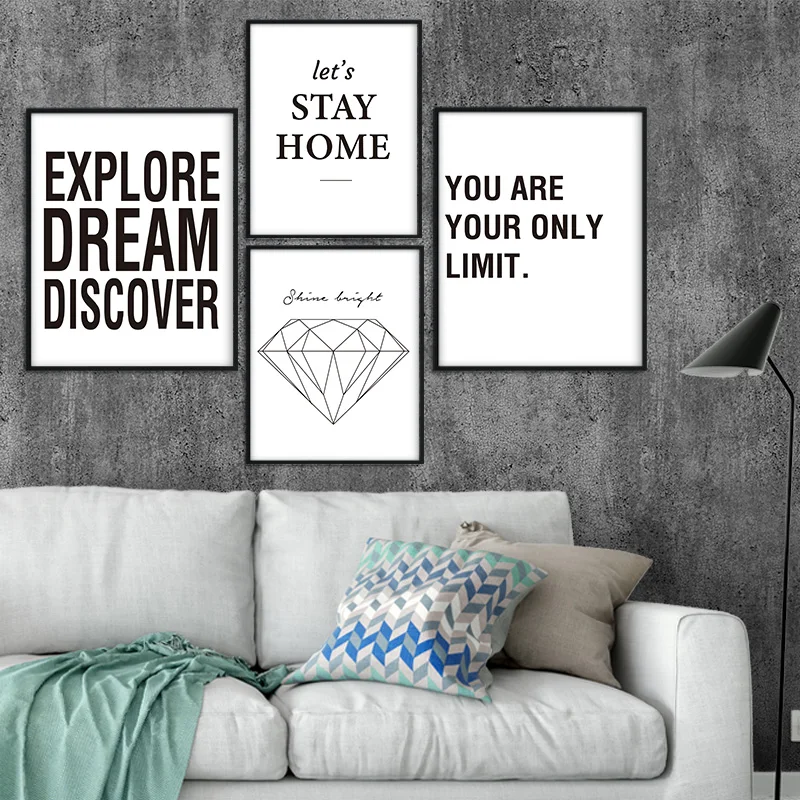 Скандинавские скандинавские черно-белые буквы холст художественный принт