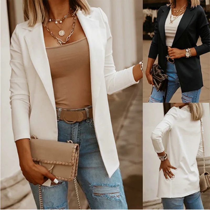 

New Style Suit Long Sleeve Commuter Work Jacket Casual Women's Wear Fashion Cardigan Solid Color Black White Top Ladies Jacket