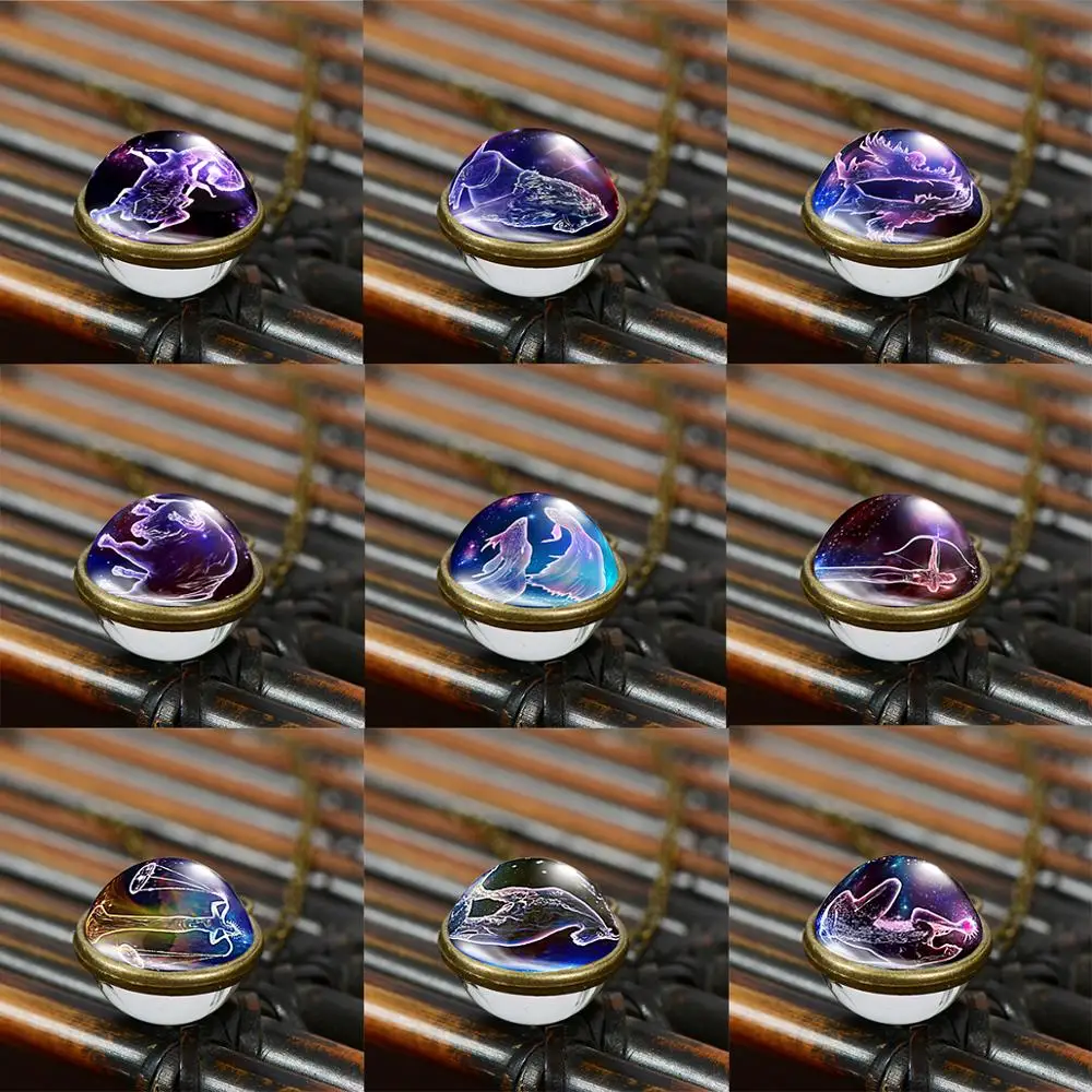 SONGDA 12 созвездий Двусторонняя Стекло Цепочки и ожерелья Лев Дева весы для малышей