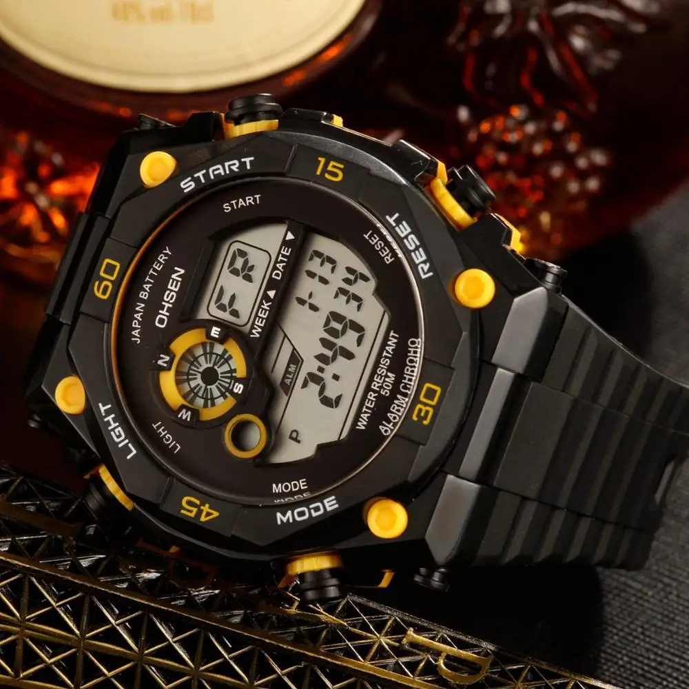 Мужские спортивные цифровые часы OHSEN водонепроницаемые силиконовые наручные с