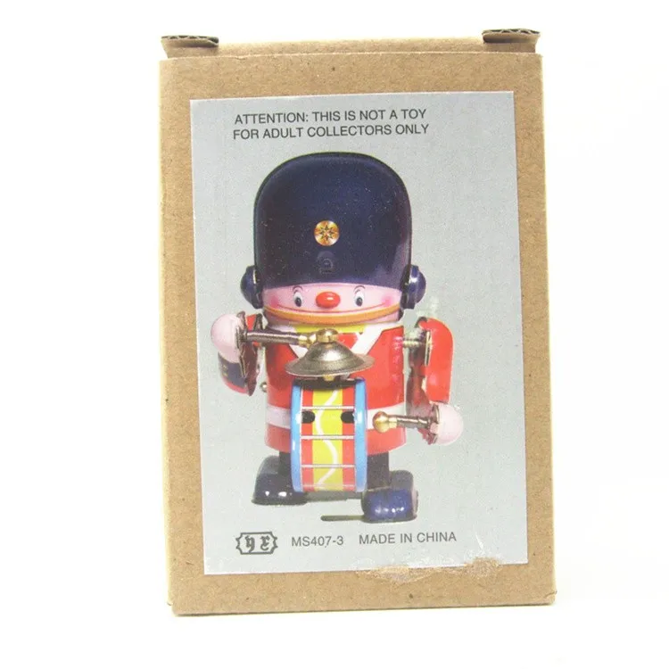 

[Funny] Collection Retro Clockwork Wind up Metal Walking Tin brass military band robot toy Mechanical toys kids christmas gift