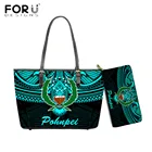 Лидер продаж, комплект женских сумок FORUDESIGNS на плечо и кошелек, женская сумка из искусственной кожи с этническим принтом в полинезийском и самоанском стиле