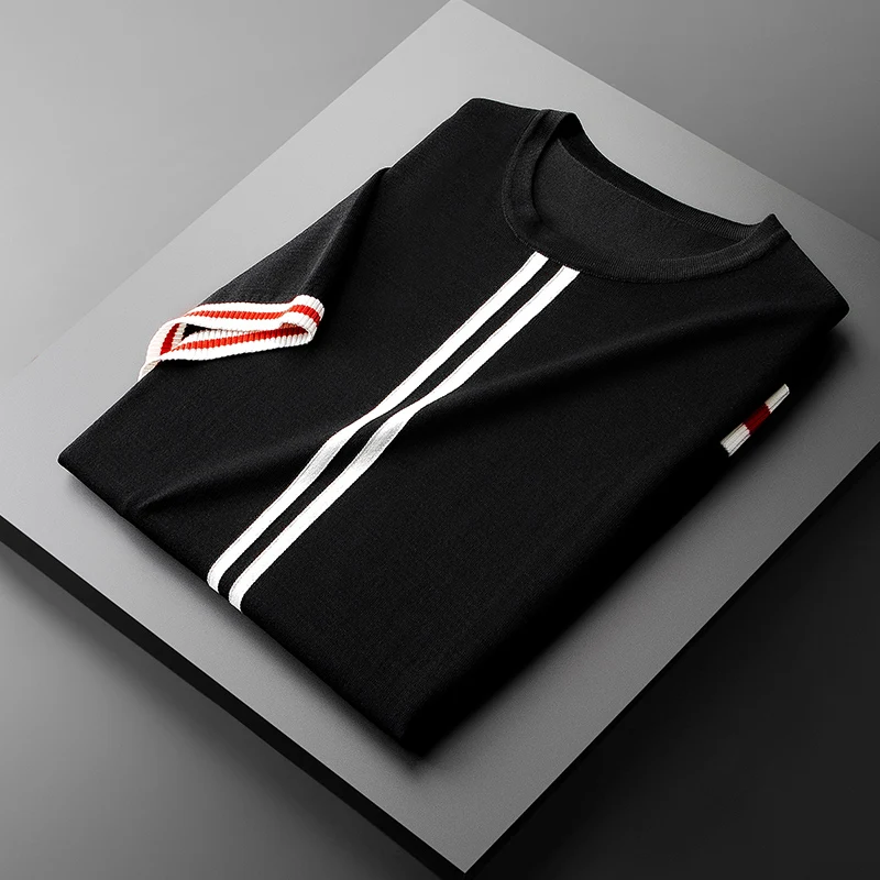 

2021 summer new jacquard self-cultivation fashion ice silk short-sleeved young men's wild round neck knit T-shirt