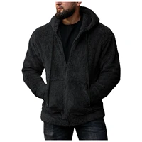 men hoodie zipper fleece sweatshirt winter solid color outwear long sleeve keep warm fashion pocket coat coats for men