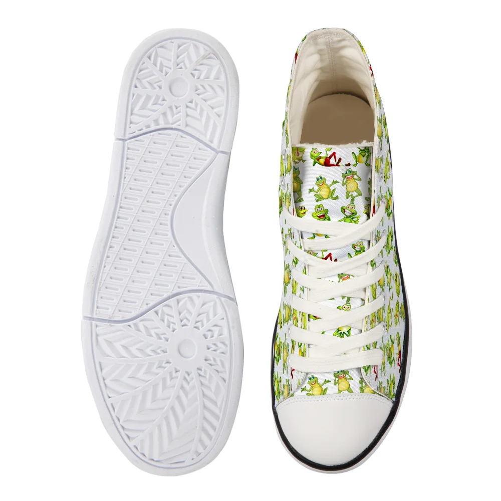 WHEREISART/Женская парусиновая обувь Мультяшные лягушки высокая флэтс унисекс