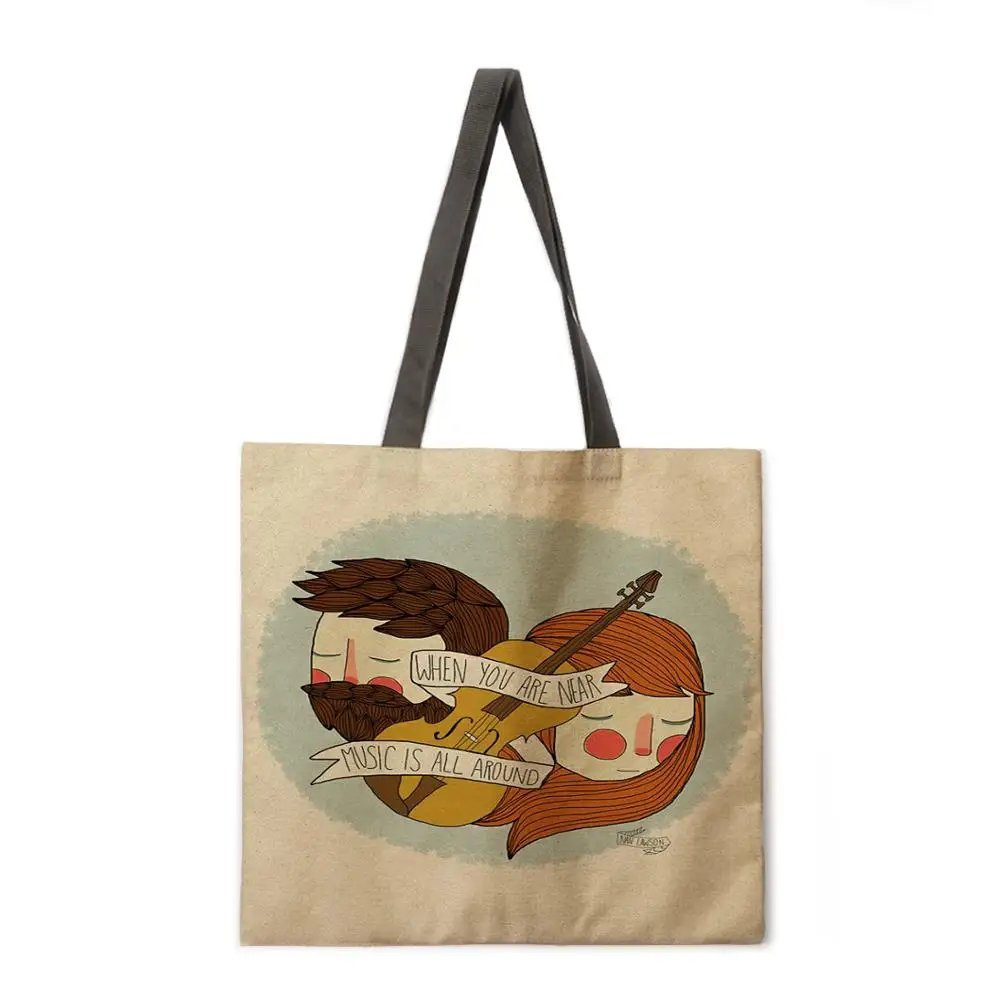 

Women's personality shoulder bag printed tote bag foldable linen shopping bag casual tote bag reusable beach bag tote bag