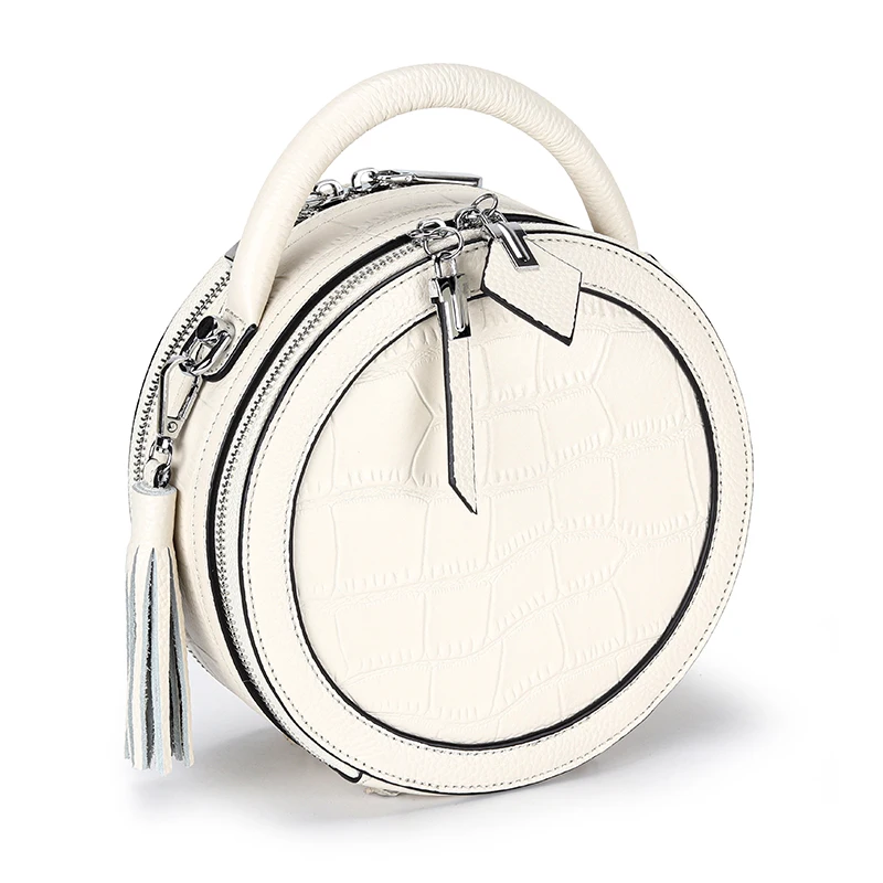 

WHTUOHENG Red/Beige Mini Crossbody Bags For Cellphones Clutch Genuine Cow Leather Women Shoulder Purse Circle Lady Handbag