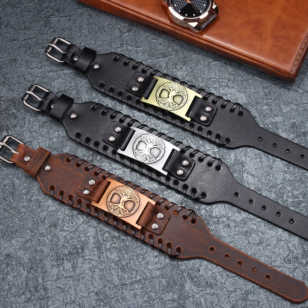 2019 новая жизнь дерево сплав широкий кожаный браслет мужской европейский и