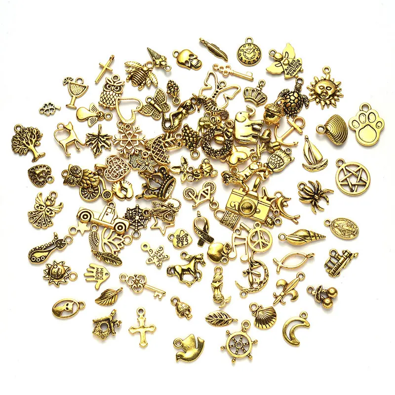 

100 шт античные золотые Цвет животных лист ключ Череп Корона Подвески, сделай сам, ювелирное изделие для изготовление браслета ожерелья Аксе...