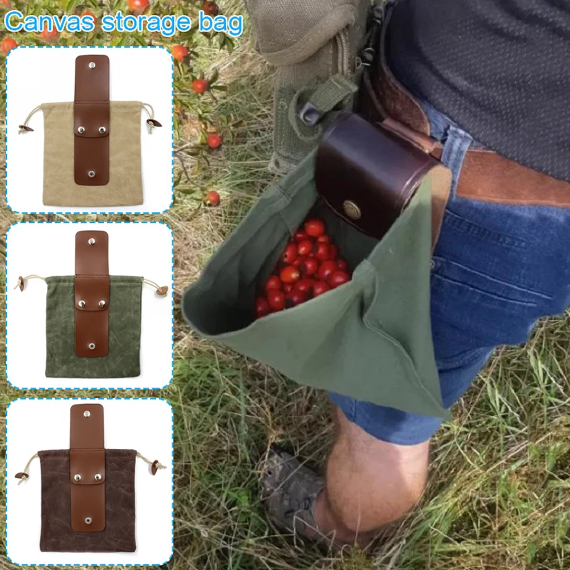 

PU Leather Bushcraft Waist Bag With Cover & Buckle Foldable Heavy Duty Tool Pouch With Drawstring for Outdoor Camping LB88