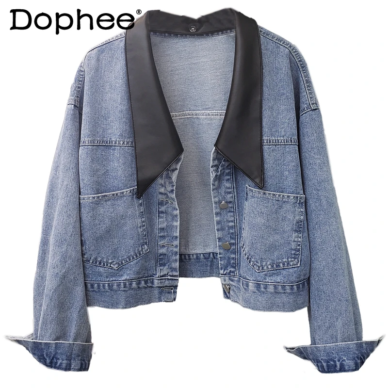 

2021 Fashion New Solid Colour Denim Jacket Washed Jeans Coat for Women New Loose All-match Coat Korean Style Short Cardigan